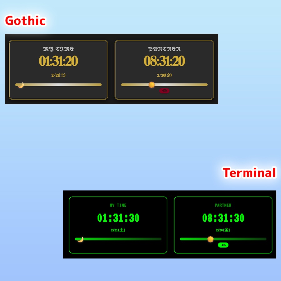 【Win/Mac/OBS】コラボ用ビジュアル時差時計 'V-DualClock Pro' 【HTMLオーバーレイ/配信素材】