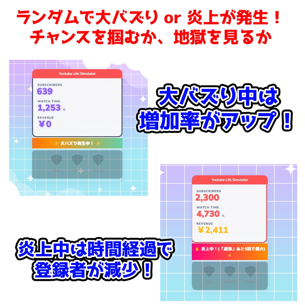 【PRO版 / 配信素材】リスナーと作る伝説!「Youtube Life Simulator PRO」リアルスパチャ連動&炎上・バズ操作で撮れ高MAX!【わんコメ/OBS/VTuber】