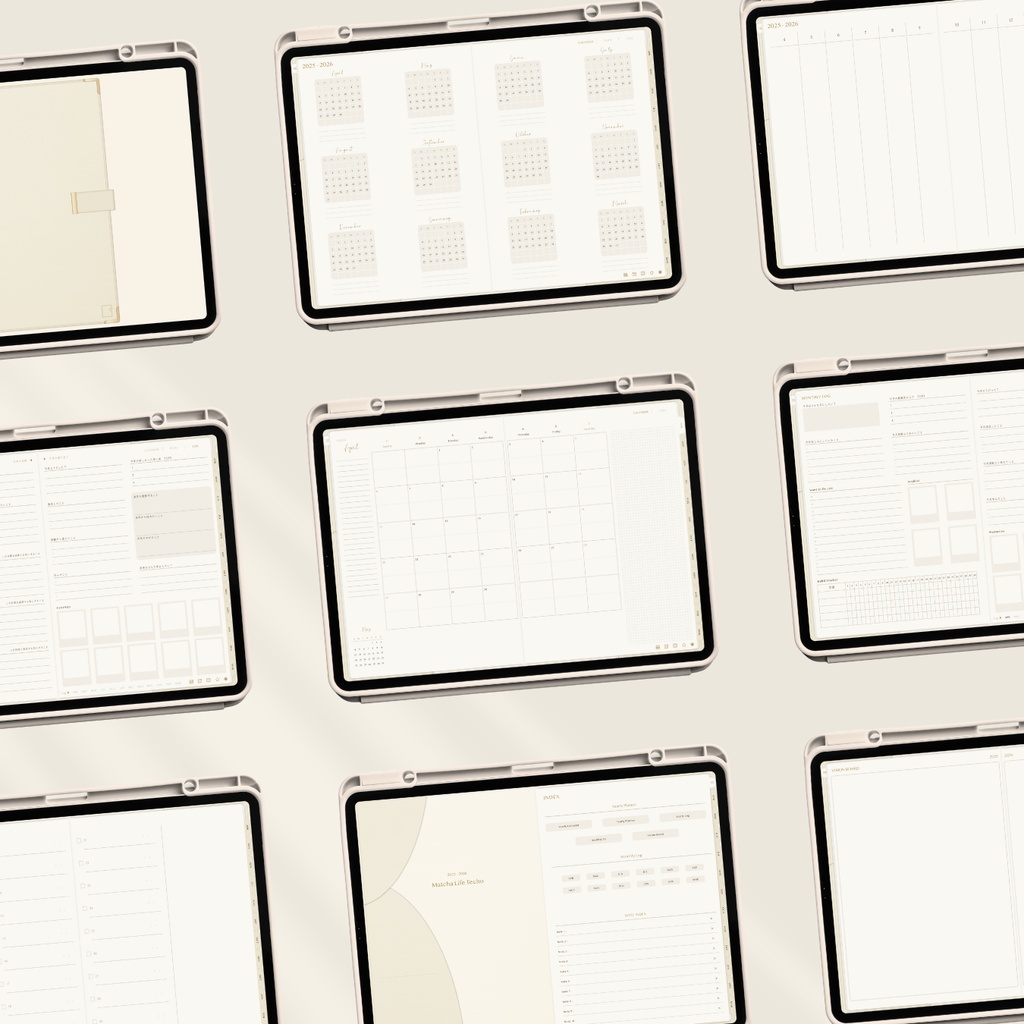 【2025年4月始まり】抹茶ライフ手帳 Ver.1【手帳型デザイン】|デジタルプランナー|大容量ノート付き|お洒落な6色展開