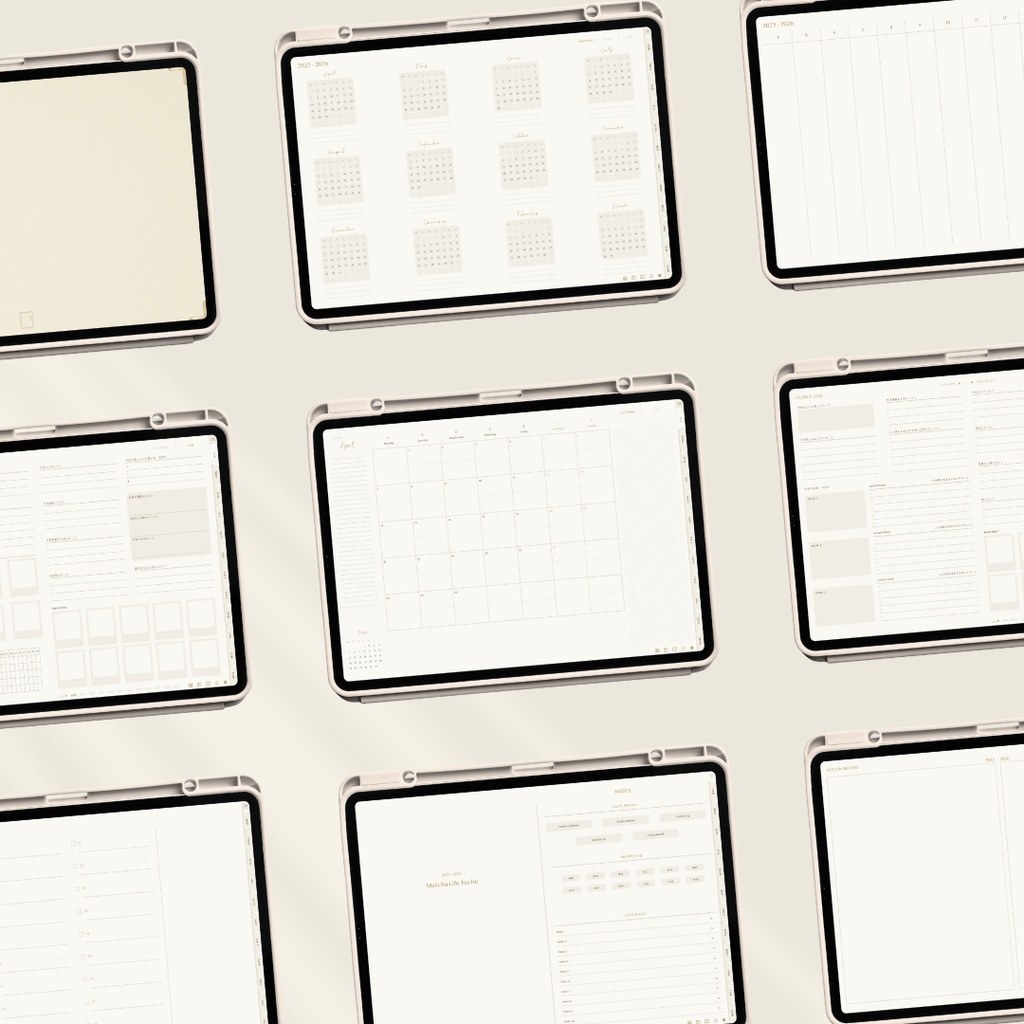 【2025年4月始まり】抹茶ライフ手帳 Ver.2【シンプルデザイン】|デジタルプランナー|大容量ノート付き|お洒落な6色展開