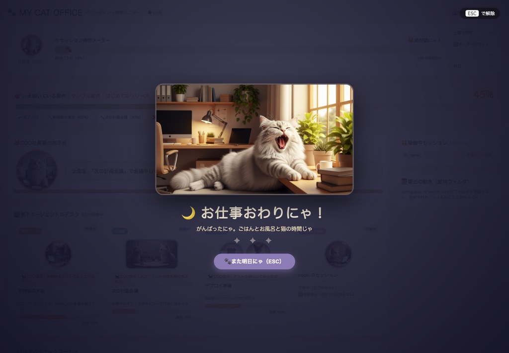 Neko Monitor AI Work — AIエージェントを猫のオフィスで可視化