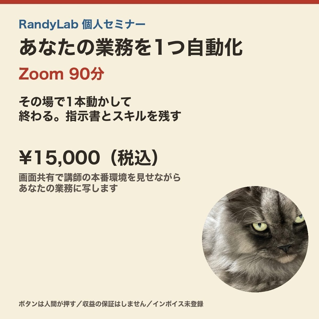 あなたの業務を1つ自動化する Claude Code 個人レッスン（Zoom 90分）｜受講チケット