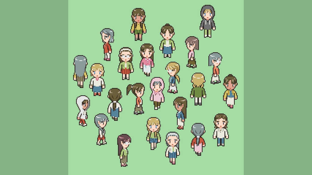 RPGツクールMV/MZ対応 通行人 一般人女性 歩行素材 現代 192体 (24ファイル)