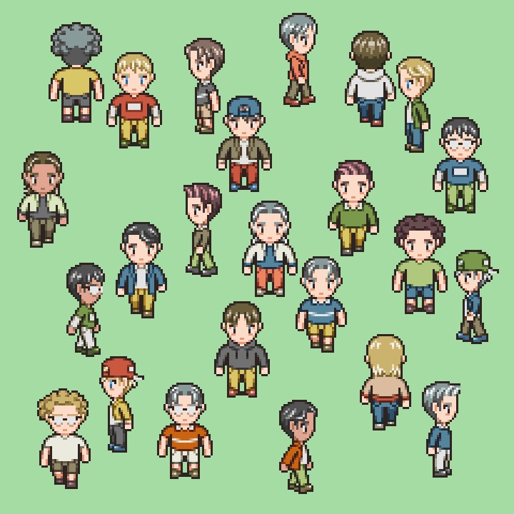 RPGツクールMV/MZ対応 通行人 384体 キャラチップ 現代 NPC 歩行素材 モブ (48ファイル)