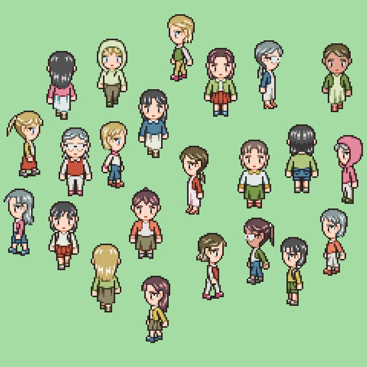 RPGツクールMV/MZ対応 通行人 384体 キャラチップ 現代 NPC 歩行素材 モブ (48ファイル)