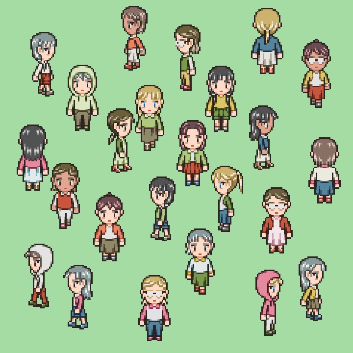 RPGツクールMV/MZ対応 通行人 384体 キャラチップ 現代 NPC 歩行素材 モブ (48ファイル)