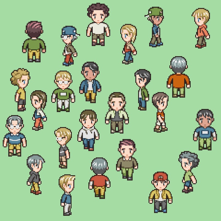 RPGツクールMV/MZ対応 通行人 384体 キャラチップ 現代 NPC 歩行素材 モブ (48ファイル)