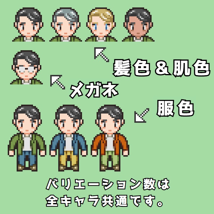 RPGツクールMV/MZ対応 通行人 384体 キャラチップ 現代 NPC 歩行素材 モブ (48ファイル)