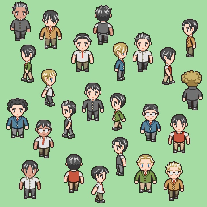 RPGツクールMV/MZ対応 学生 672体 キャラチップ 現代 NPC 歩行素材 モブ (84ファイル)
