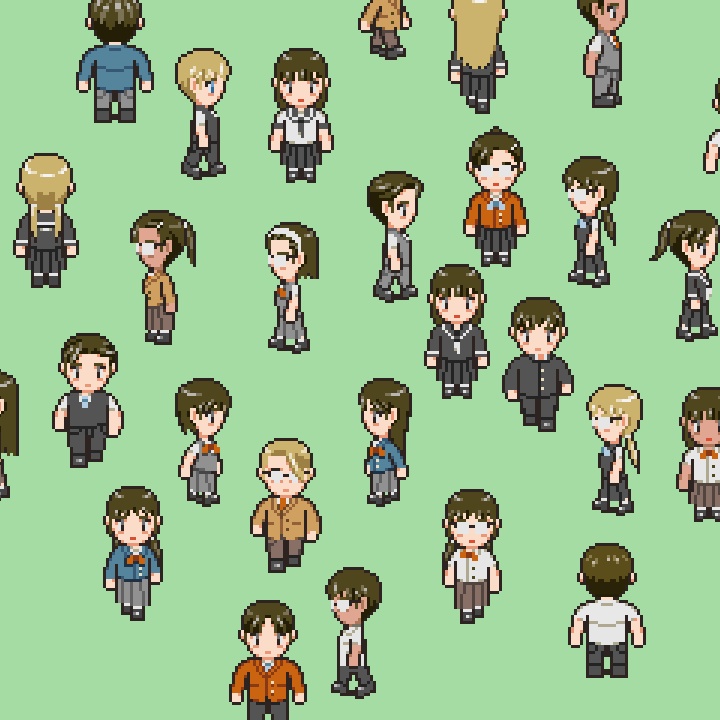 RPGツクールMV/MZ対応 学生 480体 キャラチップ 現代 NPC 歩行素材 モブ (60ファイル)