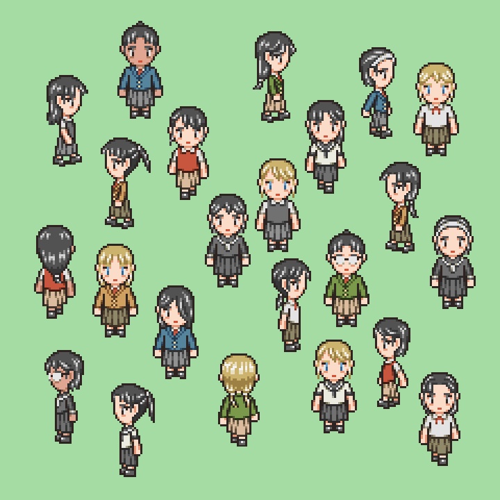 RPGツクールMV/MZ対応 学生 672体 キャラチップ 現代 NPC 歩行素材 モブ (84ファイル)