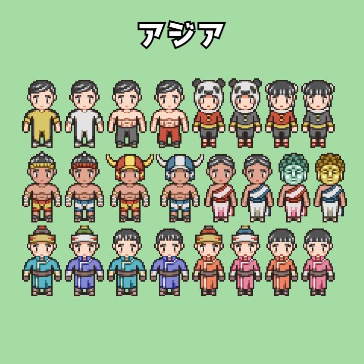 RPGツクールMV/MZ対応 観光客 144体 キャラチップ 現代 NPC 歩行素材 モブ (18ファイル)