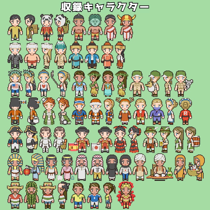 RPGツクールMV/MZ対応 観光客 72体 キャラチップ 現代 NPC 歩行素材 モブ (9ファイル)