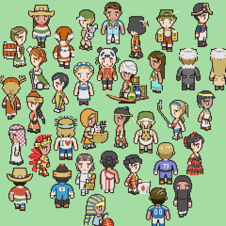 RPGツクールMV/MZ対応 観光客 72体 キャラチップ 現代 NPC 歩行素材 モブ (9ファイル)