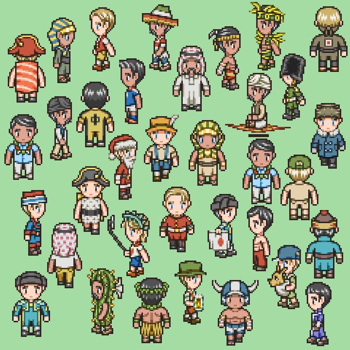 RPGツクールMV/MZ対応 観光客 144体 キャラチップ 現代 NPC 歩行素材 モブ (18ファイル)
