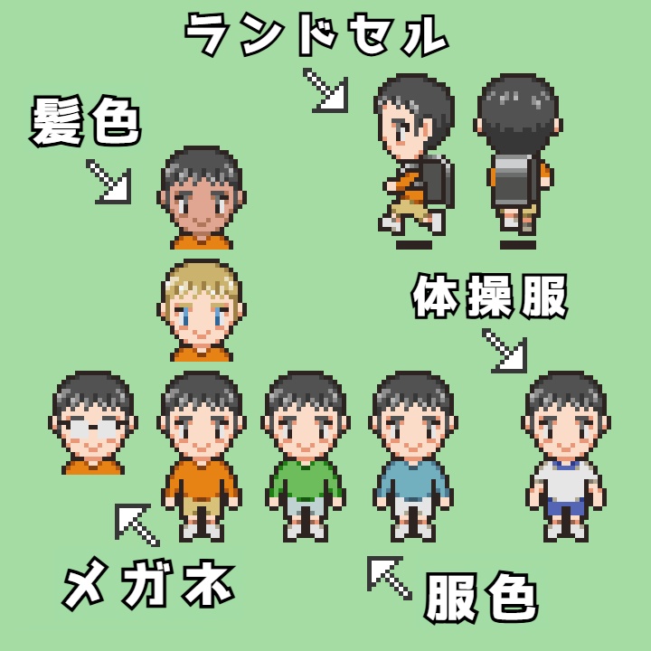 RPGツクールMV/MZ対応 キッズ 384体 キャラチップ 現代 NPC 歩行素材 モブ (48ファイル)