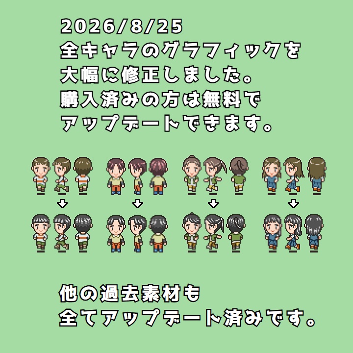RPGツクールMV/MZ対応 キッズ 384体 キャラチップ 現代 NPC 歩行素材 モブ (48ファイル)