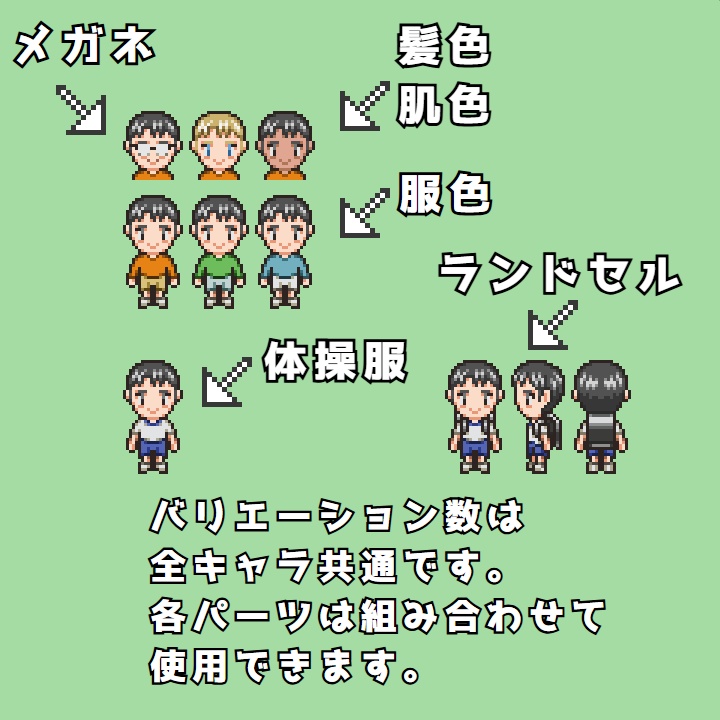 RPGツクールMV/MZ対応 キッズ 384体 キャラチップ 現代 NPC 歩行素材 モブ (48ファイル)