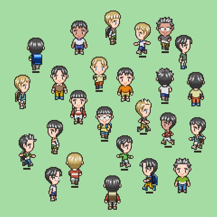 RPGツクールMV/MZ対応 キッズ 384体 キャラチップ 現代 NPC 歩行素材 モブ (48ファイル)