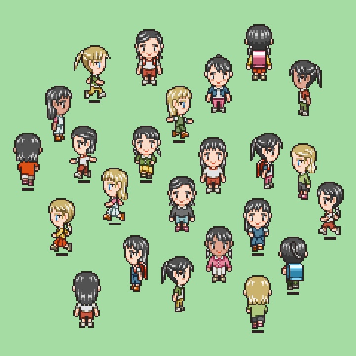 RPGツクールMV/MZ対応 キッズ 384体 キャラチップ 現代 NPC 歩行素材 モブ (48ファイル)