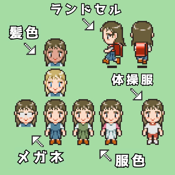 RPGツクールMV/MZ対応 キッズ 384体 キャラチップ 現代 NPC 歩行素材 モブ (48ファイル)