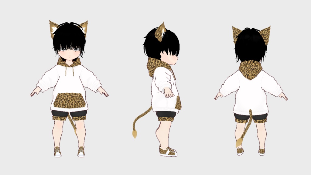 【VRM・VRoidデータ】ヒョウ柄のパーカーを着た少年とヒョウの獣人少年【洋服データ同梱】