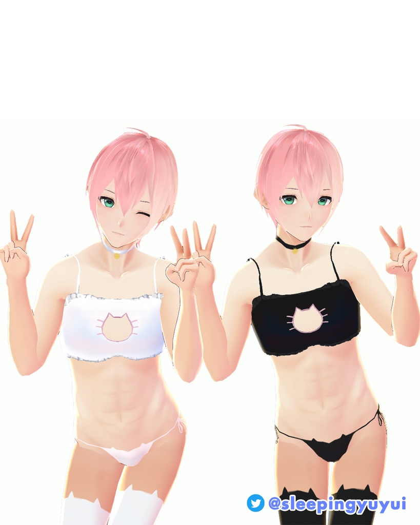 【VROID用】 ねこランジェリー Cat Lingerie 2種 白と黒