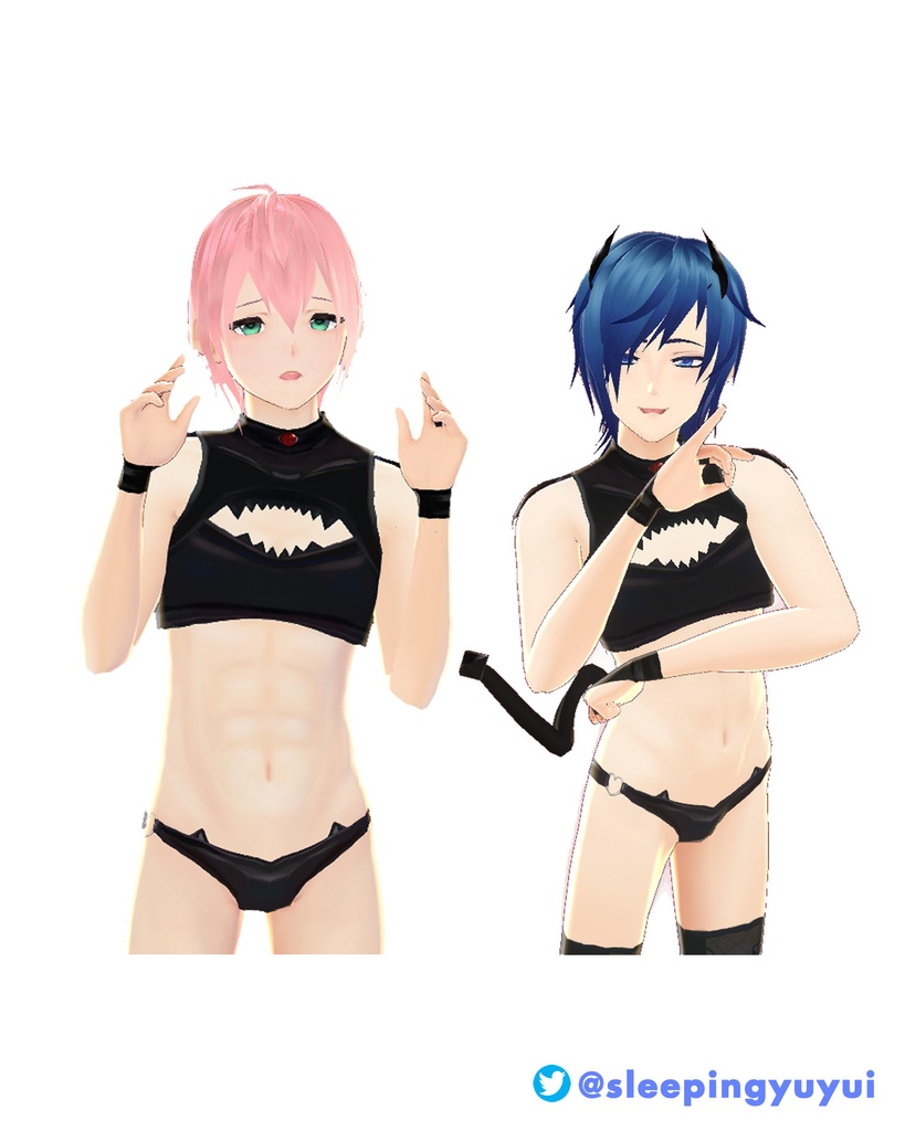 【VROID用】 サキュバスランジェリー Black PVC Bat Succubus Lingerie set