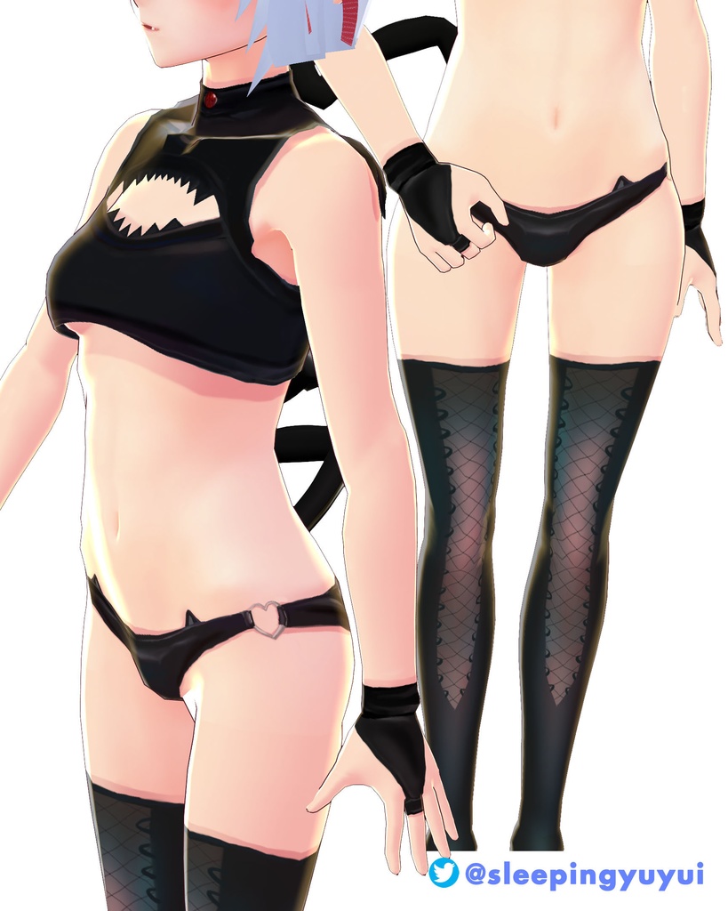 【VROID用】 サキュバスランジェリー Black PVC Bat Succubus Lingerie set