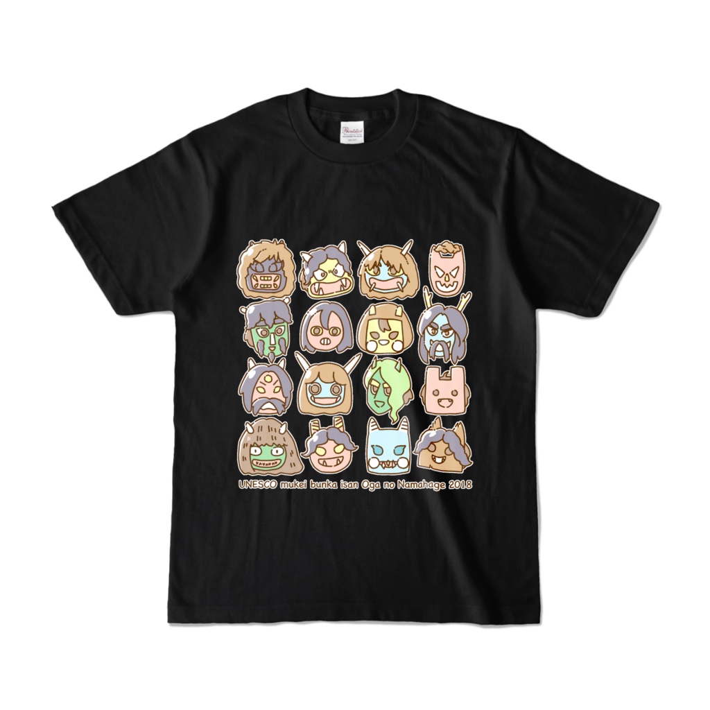 なまはげいっぱいカラフルTシャツ黒