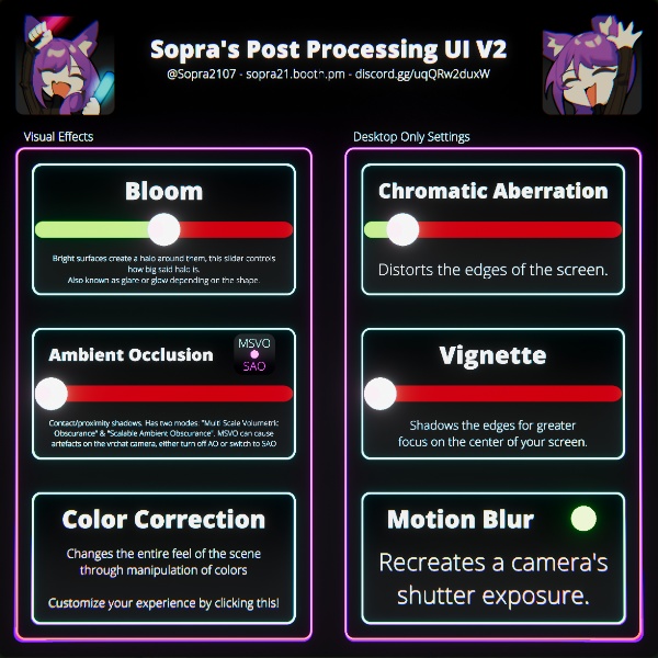 Free Post Processing UI V2.2 for VRChat Udon worlds