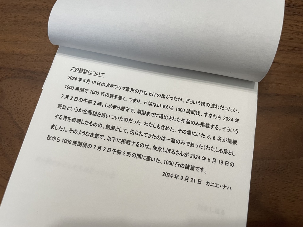 詩誌『一〇〇〇時間一〇〇〇行』