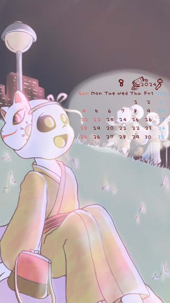 8月のカレンダー👘☀️🩵🖌🎇