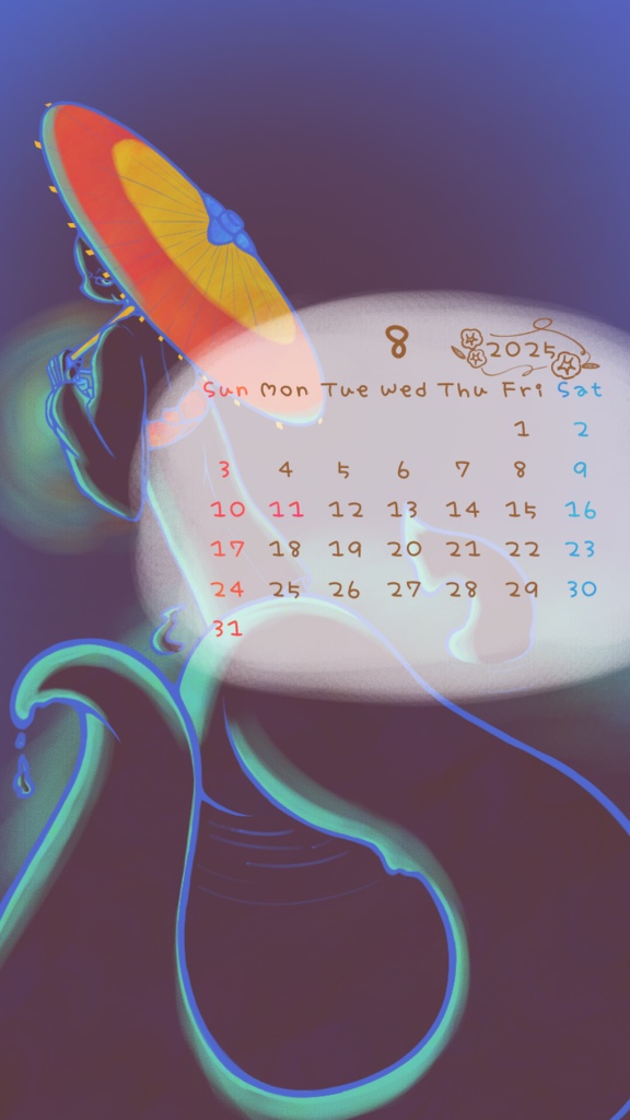 8月のカレンダー🐙👘☂️
