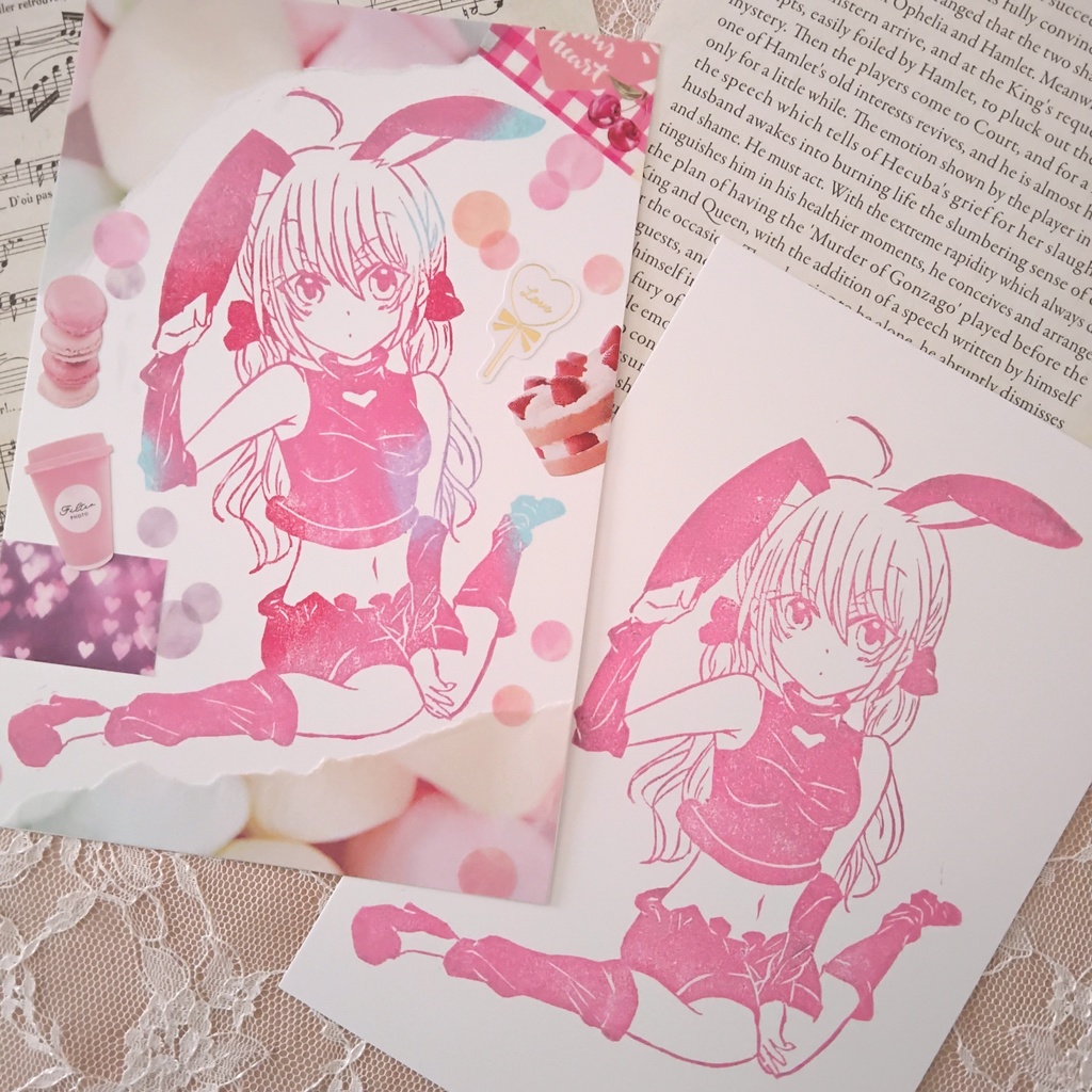 ぴょんぴょん♡ガーリーキュートなバニーの女の子の消しゴムはんこ うさぎ 卯年 ラビット 受注 判子 スタンプ イラスト マンガ