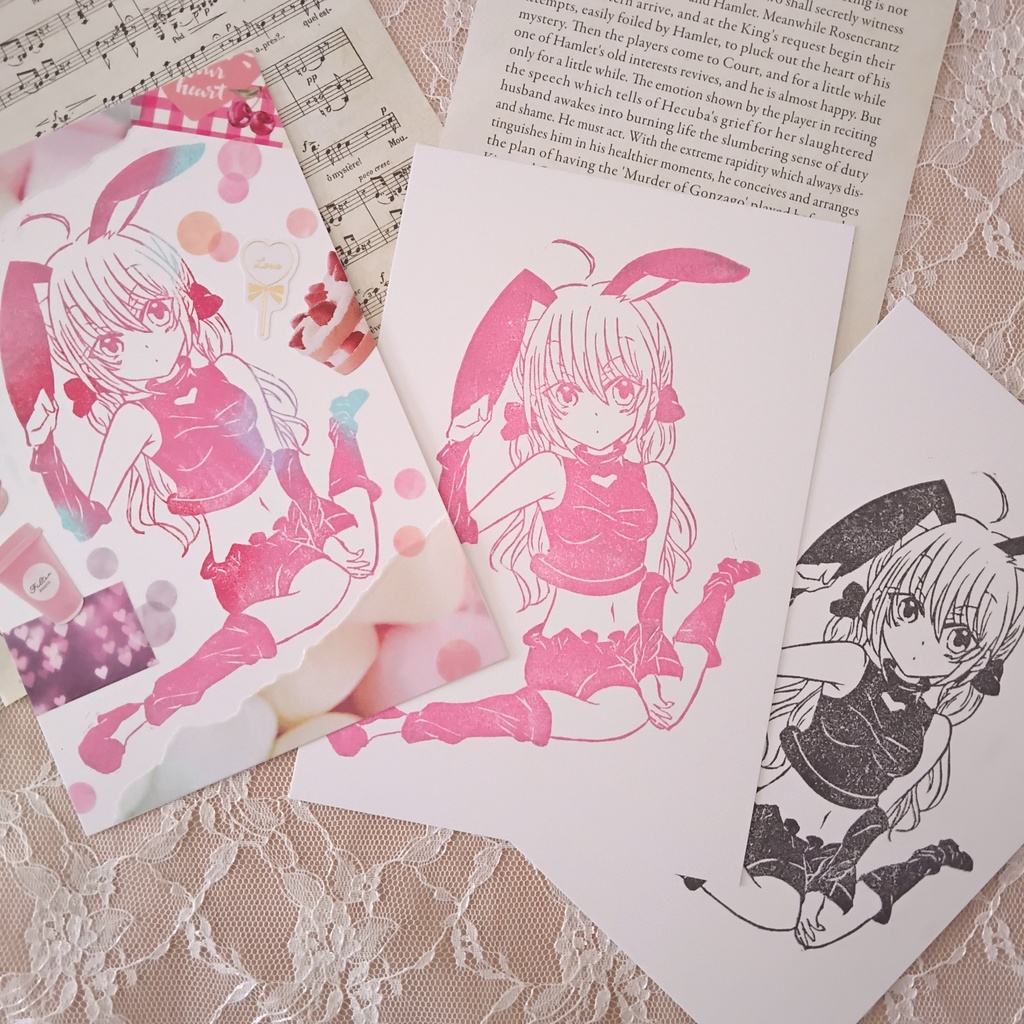 ぴょんぴょん♡ガーリーキュートなバニーの女の子の消しゴムはんこ うさぎ 卯年 ラビット 受注 判子 スタンプ イラスト マンガ