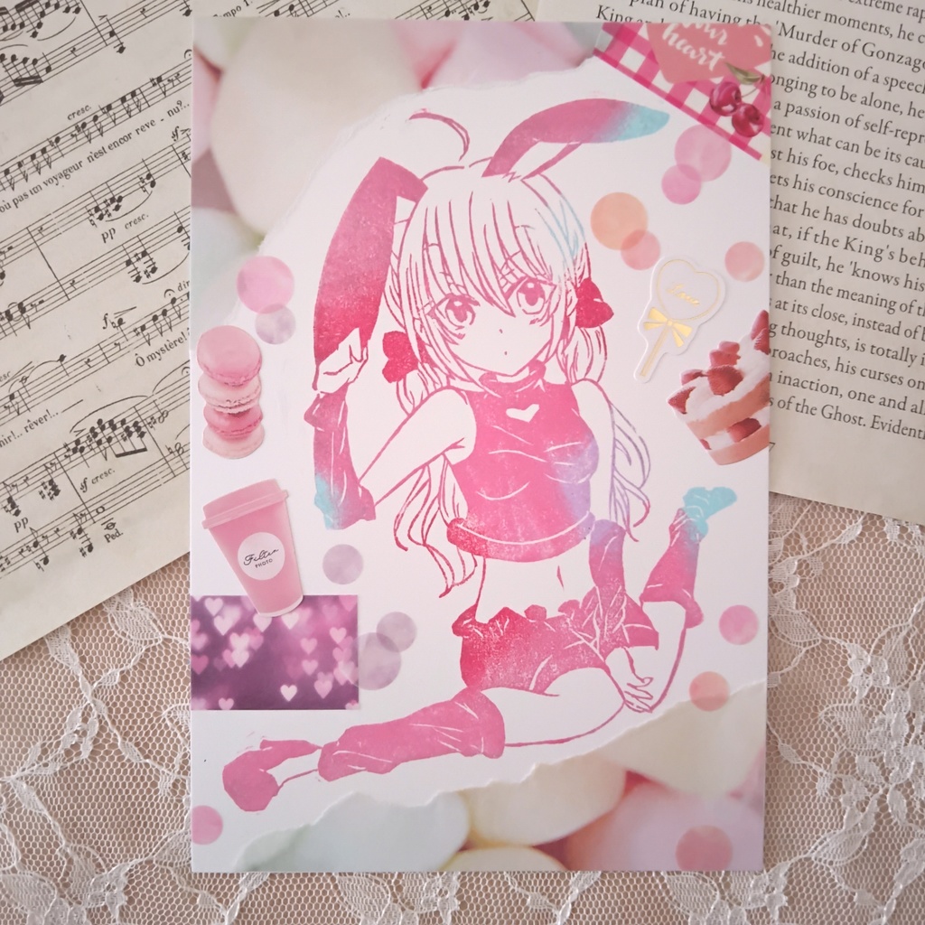 ぴょんぴょん♡ガーリーキュートなバニーの女の子の消しゴムはんこ うさぎ 卯年 ラビット 受注 判子 スタンプ イラスト マンガ