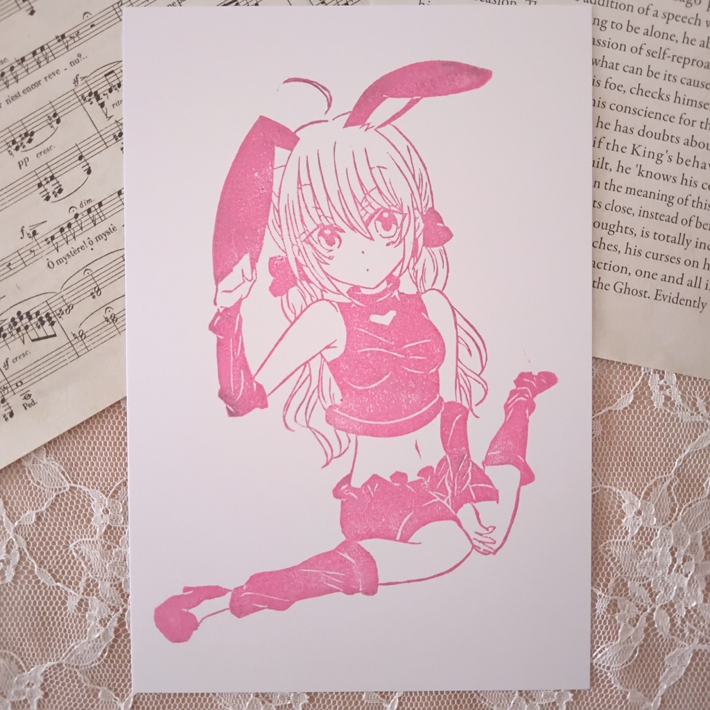ぴょんぴょん♡ガーリーキュートなバニーの女の子の消しゴムはんこ うさぎ 卯年 ラビット 受注 判子 スタンプ イラスト マンガ