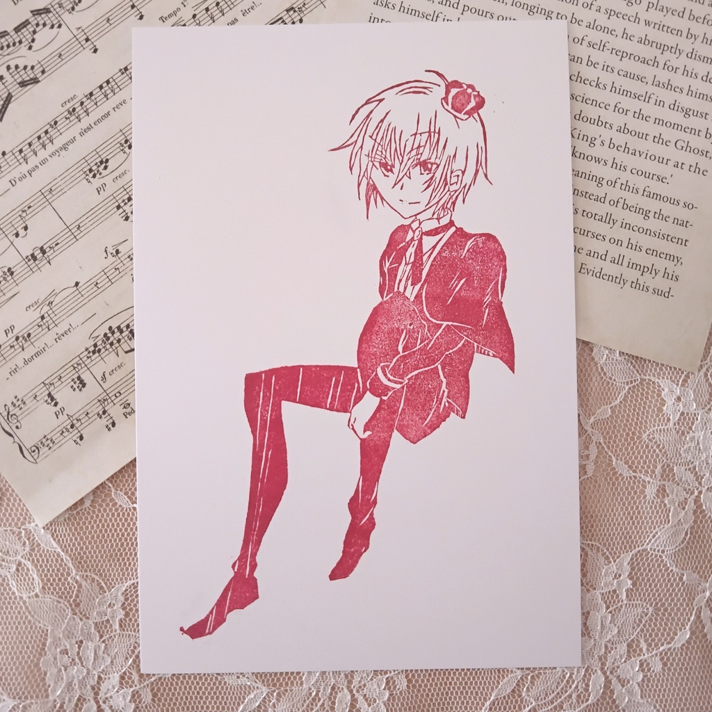 クラウンをのせた高貴な王子様の消しゴムはんこ ケープ付き正装 男の子 受注 判子 スタンプ イラスト マンガ