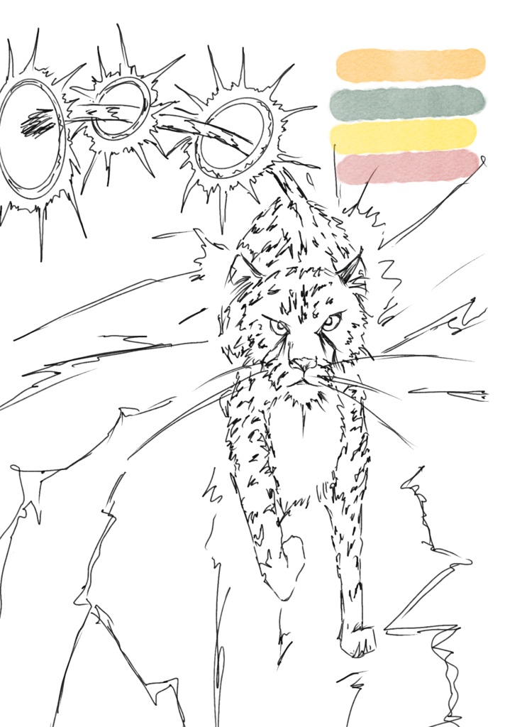 雷を纏ったチーター 塗り絵 素材 サバンナ png