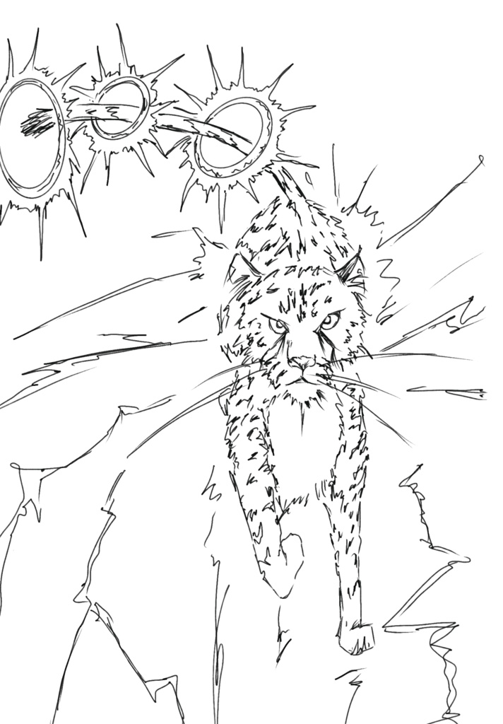 雷を纏ったチーター 塗り絵 素材 サバンナ png
