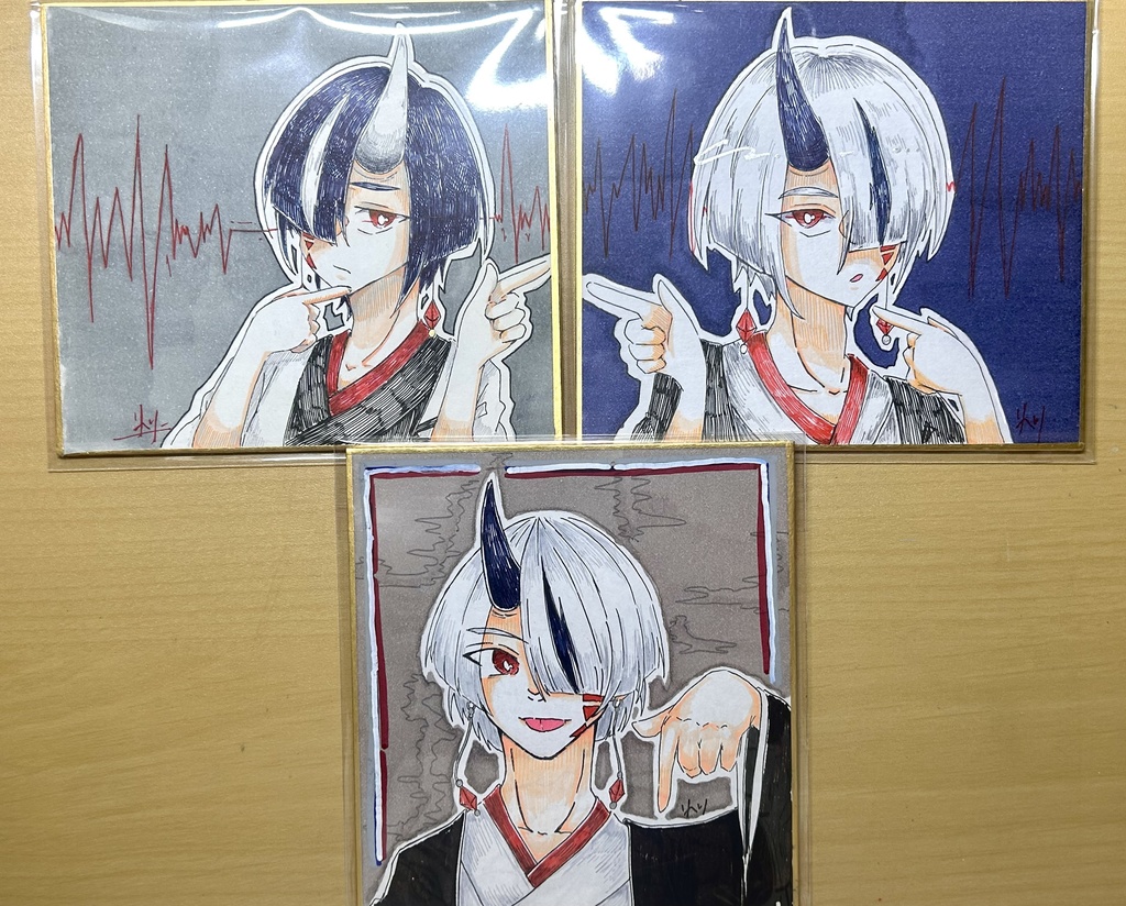 色紙原画 1本角の双子