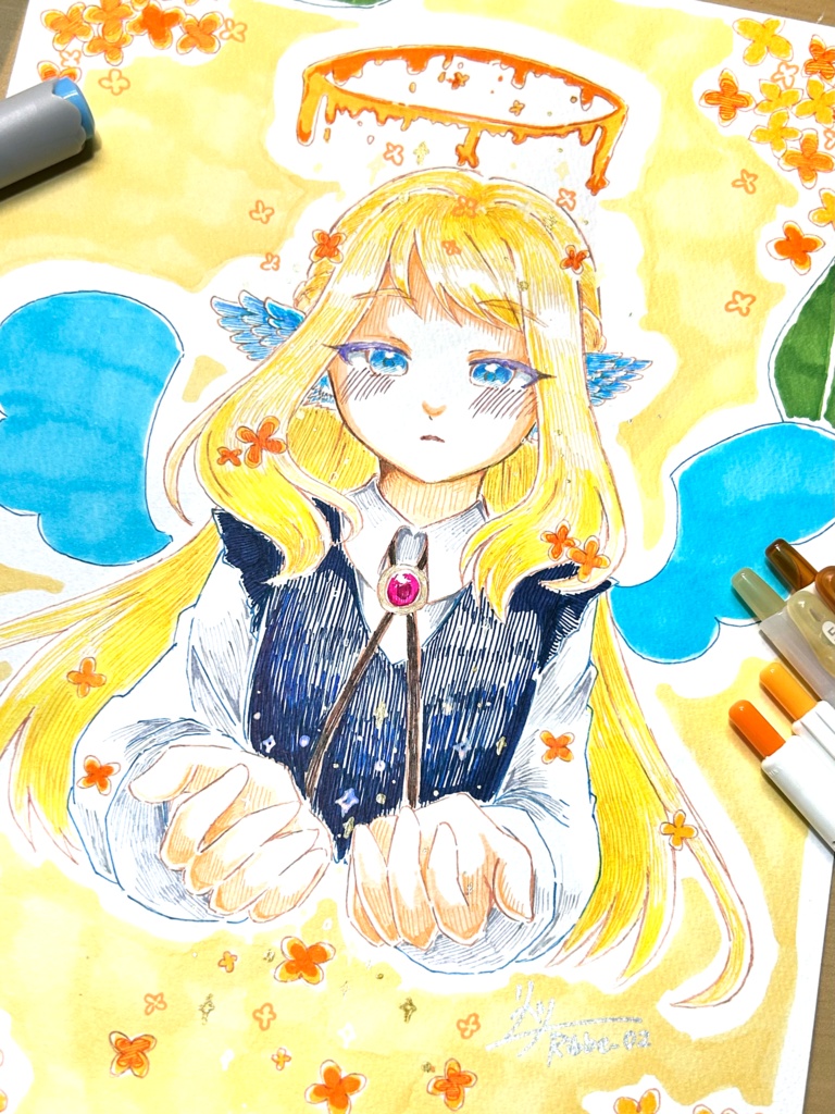 A4アナログ原画 「秋の香り」【額あり】