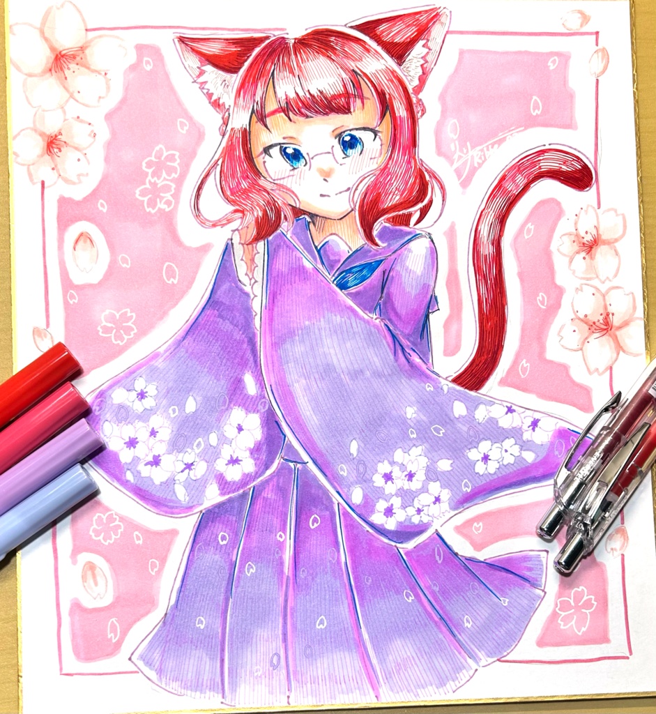 大色紙原画「桜舞う喜び」【額装あり】