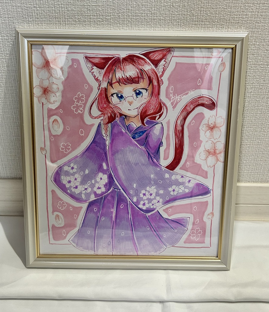 大色紙原画「桜舞う喜び」【額装あり】