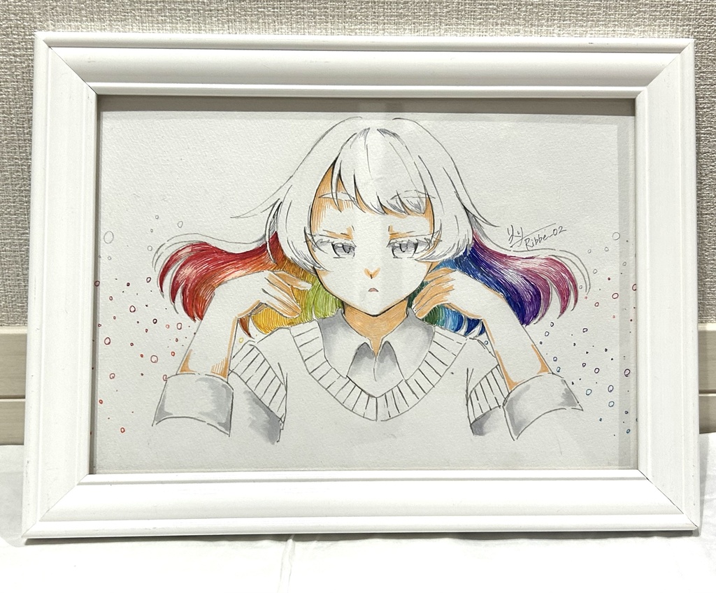 【一次創作】額装原画「どんな色に染まる？」