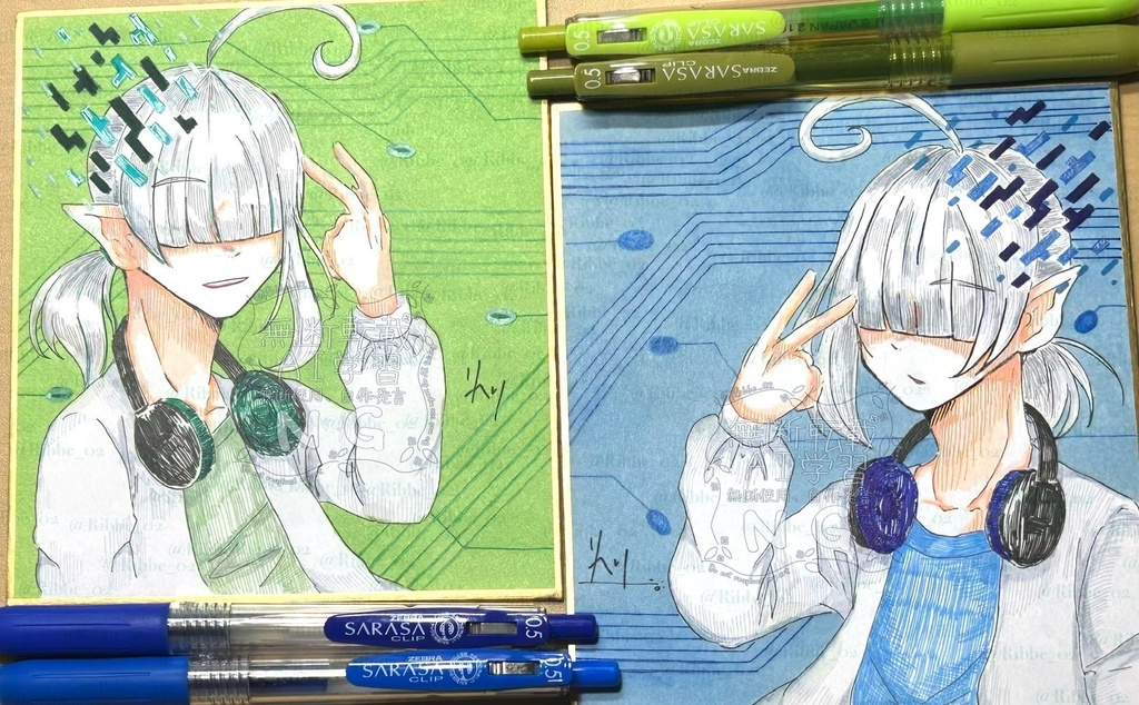 【一次創作】小色紙原画　デジタル兄弟