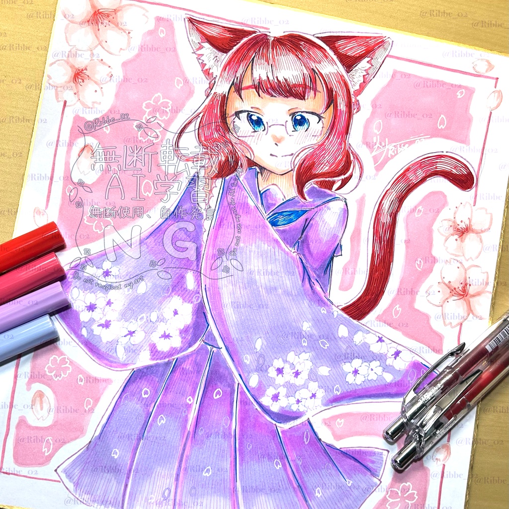 【一次創作】大色紙原画『桜舞う喜び』