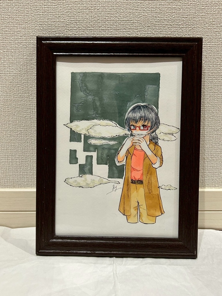 【1次創作】B5額装原画　『幸せが逃げる』