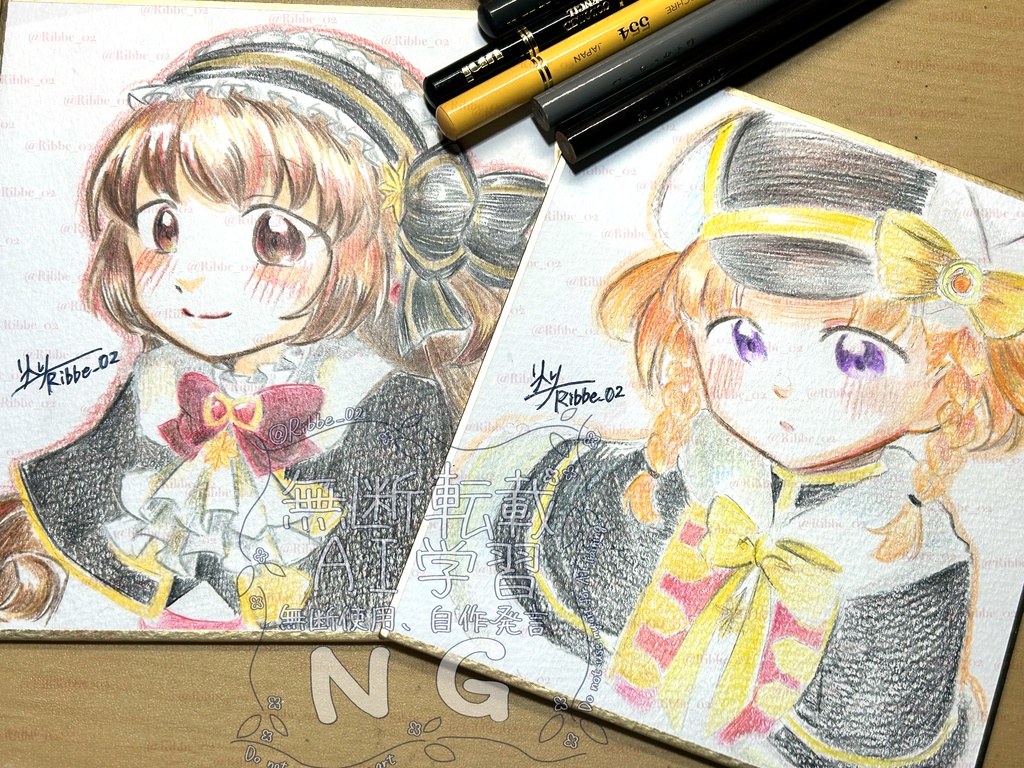 【マギレコ】小色紙原画イラスト クリスマス限定衣装 柊ねむ、里見灯花